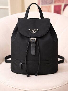 Prada Black Nylon Logo Drawstring Backpack authentic EUC